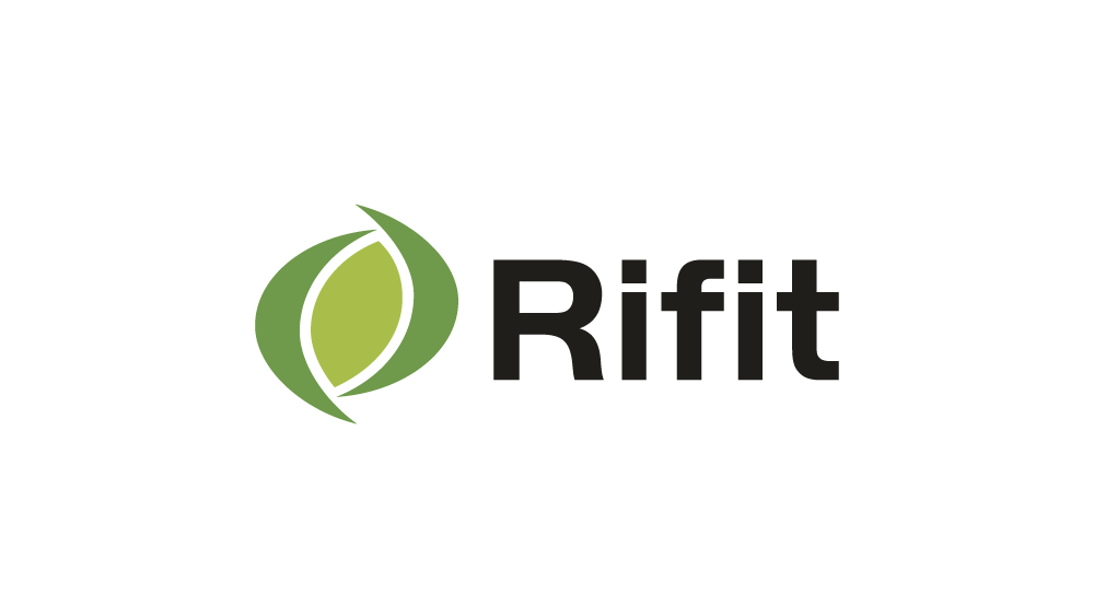 Logotipo de Rift con icono de hoja verde y texto negro